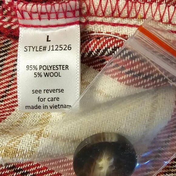 Active USA Wool Blend Shacket Tartan Plaid Flannel Red Ivory Multicolor Jacket L - Picture 9 of 13